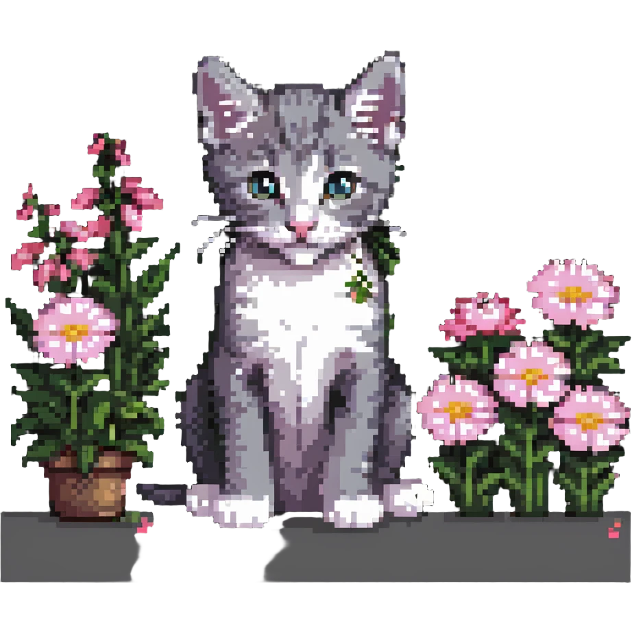 Kitten smells flowers emoji