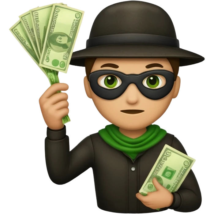 Make a robber emoji holding a bank cash emoji