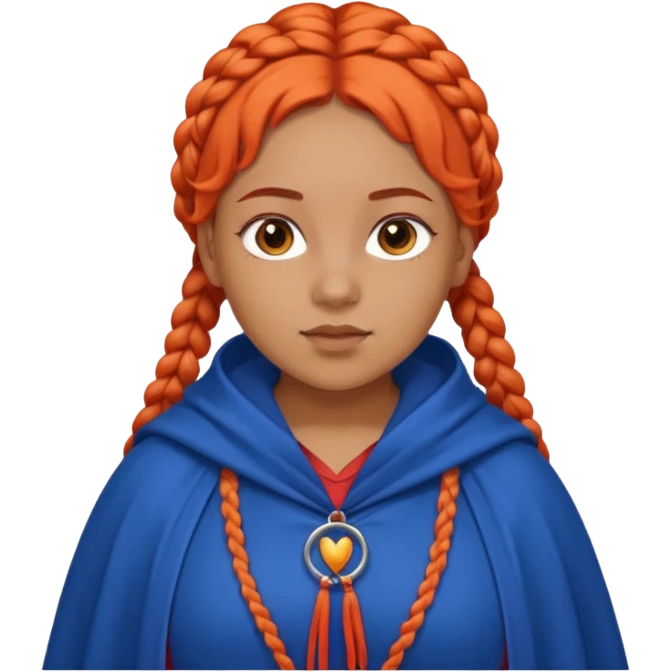 red orange braids hair girl, tan skin, fat, wear blue cloak emoji