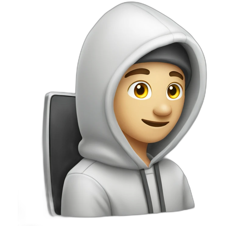 White young Adult Developer with a hood behind his computer emoji