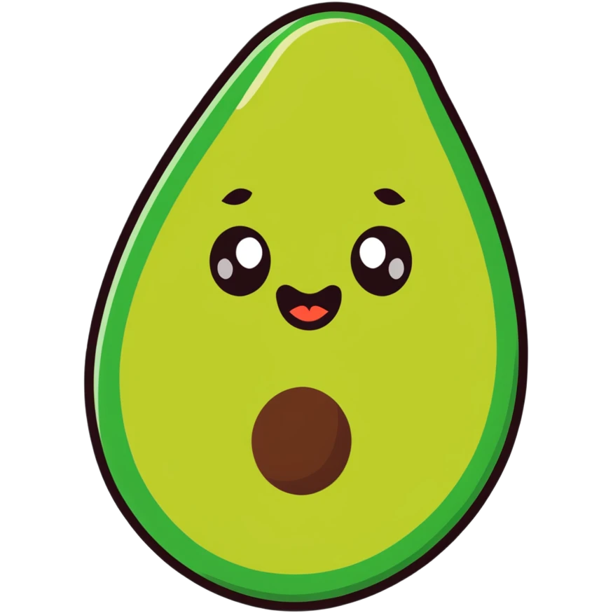 Un aguacate con labios grandes y ojos emoji