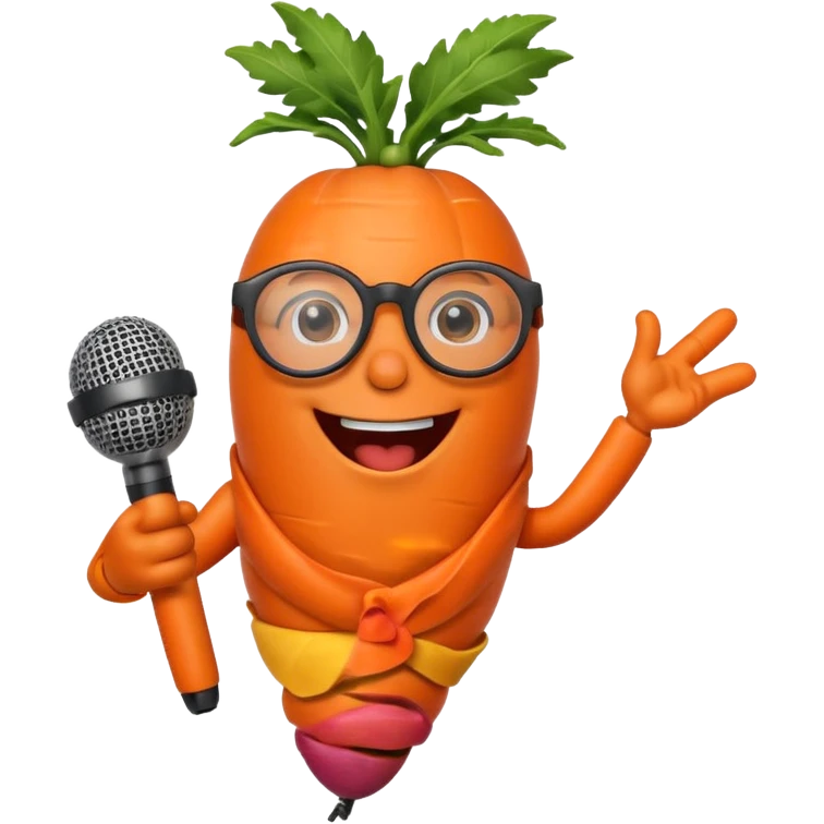 singing carrot wearing glasses with microphone emoji