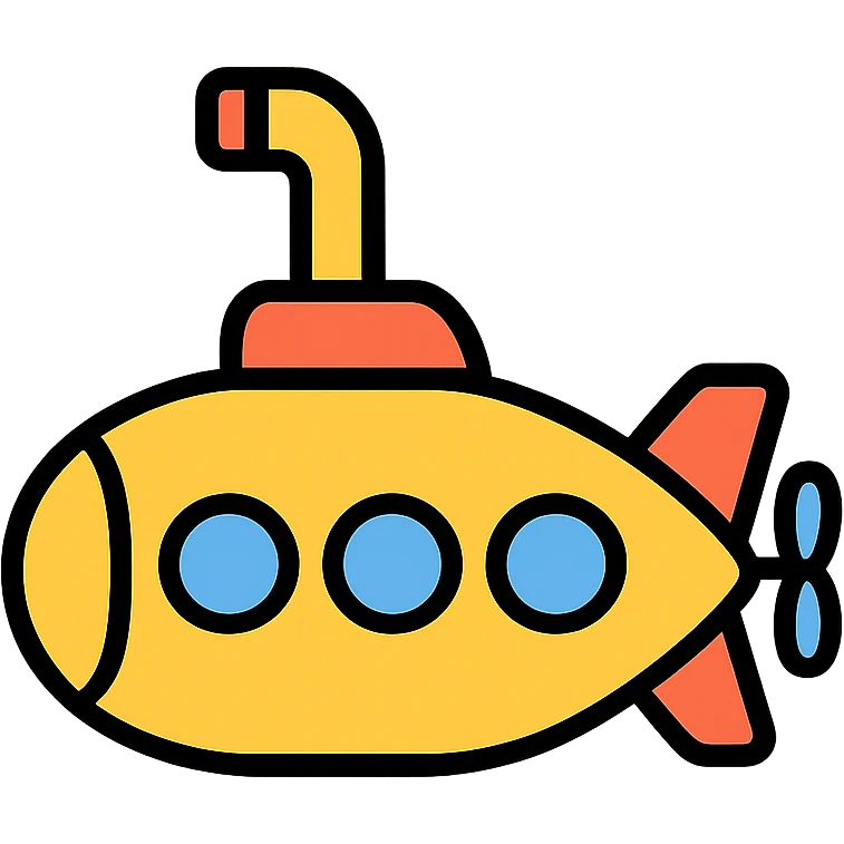 submarine, lineal color outlined icon style, playful, friendly, with a periscope emoji