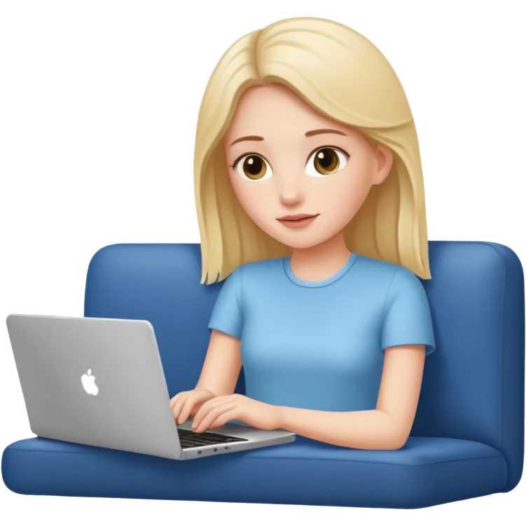 A white girl is lying on a sofa with a laptop emoji