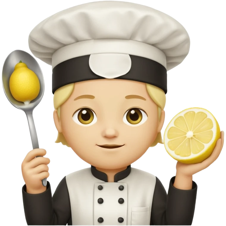 A lemon in a chef hat holding a tiny spoon.
































 emoji
