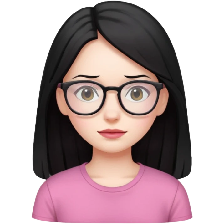 Girl with pink shirt pale skin long black hair with glasses  emoji