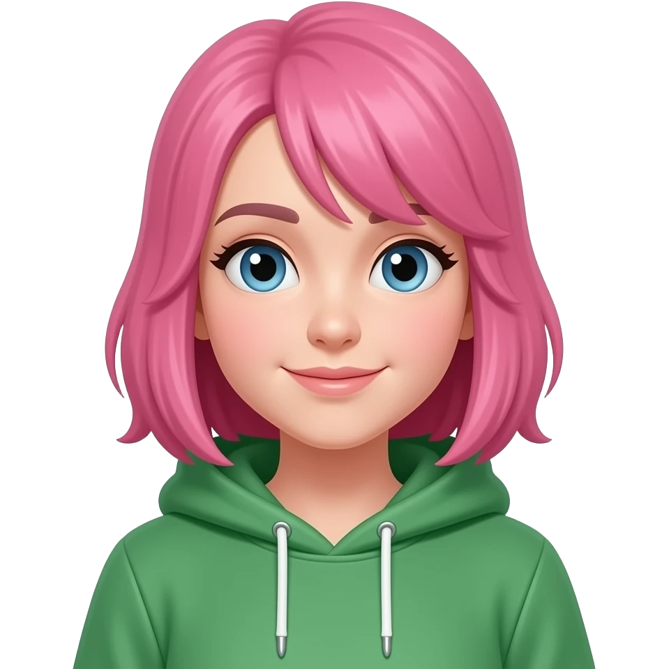 girl with pink hairs wear a green color hoodie emoji