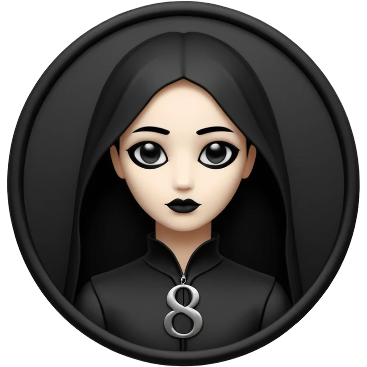 Emoji, avant-garde gothic emblem made of matte black metal, number 8 integrated into the word “FORTUNA”, luxury fashion symbol aesthetic, clean sculptural form, no glow, no neon, flat emoji style, centered, transparent backgroun emoji