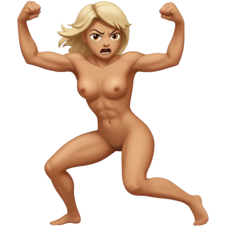 Woman naked angry kicking emoji