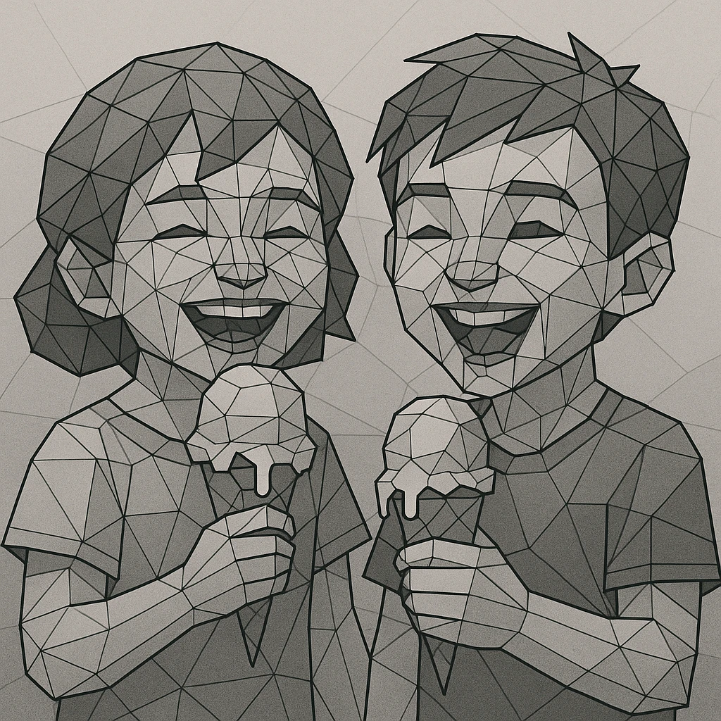 happy children with melting ice cream cones emoji