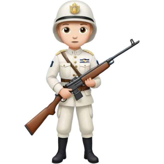 a Finnish soldier in a white uniform in a snowy landscape emoji