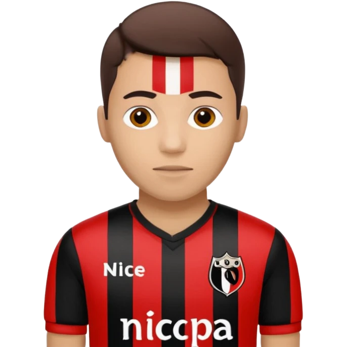 Supporter de L’ogc Nice. Maillot de foot rouge et noir (bandes) logo Kappa. Et logo de L’ogc Nice original. emoji