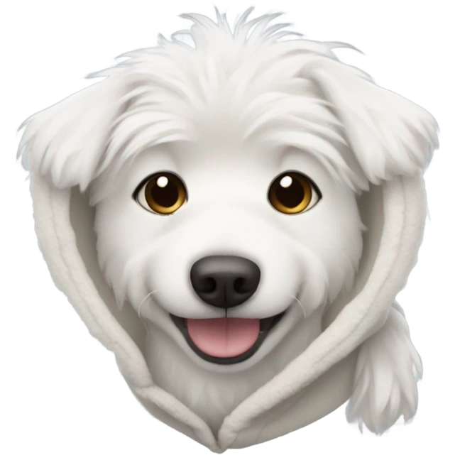 Fluffy white dog in a hoodie emoji