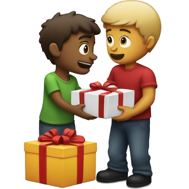 make him trying to give present to another  emoji