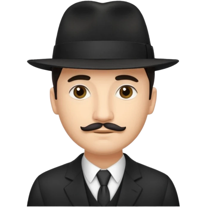 A light-skinned man with short dark hair, a thin mustache, and a black fedora, with an oval face and calm look. emoji