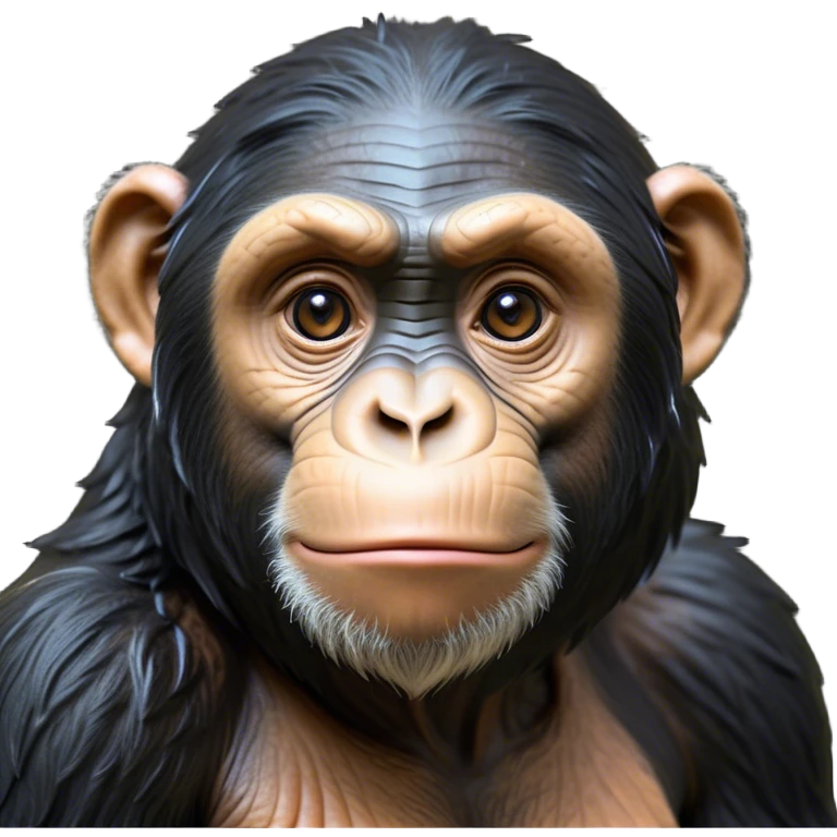 Cinematic Noble Chimpanzee Portrait Emoji, Poised and wise, with a lean, agile build adorned with textured fur and deep, thoughtful eyes, Simplified yet sharp and sophisticated features, highly detailed, glowing with a soft, contemplative glow, high shine, intelligent and vigilant, stylized with an air of primate regality, focused and attentive, soft glowing outline, capturing the essence of a watchful guardian that feels as though it could step out of the screen with effortless authority! emoji