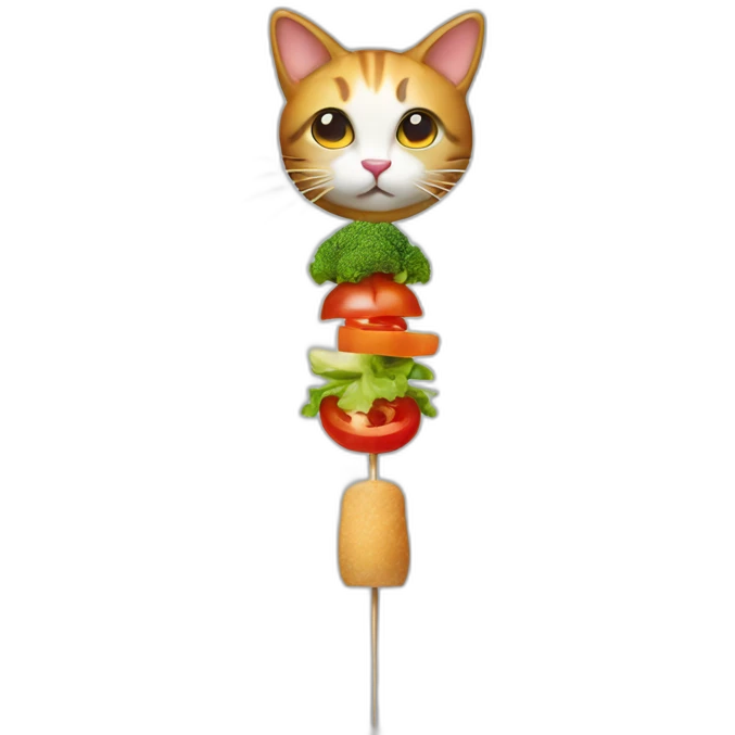 Cat cooked on a skewer with vegetable emoji
