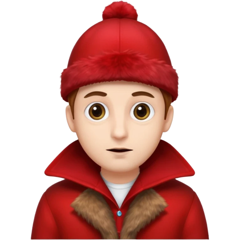Мужчина с большими глазами и красном шапке на красном фуре emoji