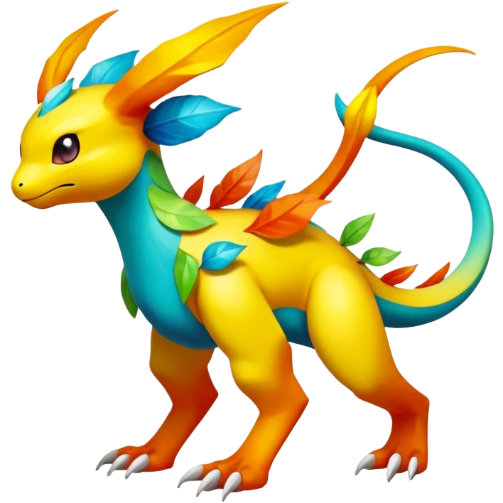 Elemental Exotic Vibrant Multicolored Pokémon-Fakémon-hybrid-creature (full body) emoji