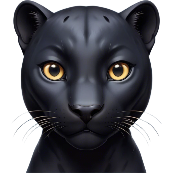 Cinematic Cute Panther Portrait Emoji, Head tilted playfully and inquisitively, with a smooth, streamlined form accentuated by a subtle sheen and round, sparkling eyes filled with charm, Simplified yet irresistibly adorable features, highly detailed, glowing with a warm, inviting glow, high shine, affectionate and lively, stylized with a touch of whimsical mystery, bright and endearing, soft glowing outline, capturing the essence of a mischievous yet loving panther that seems as if it could pounce out of the screen into your arms! emoji