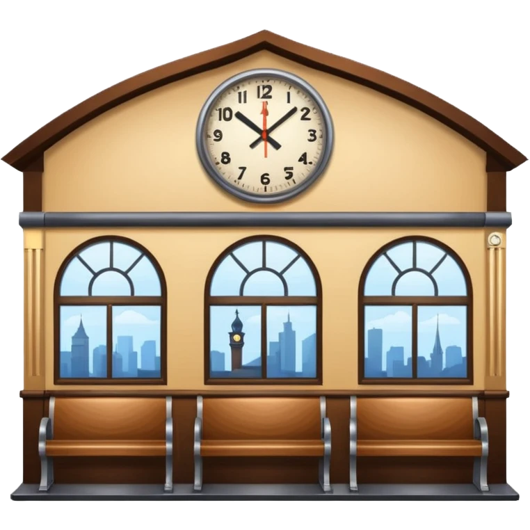 train station scene with waiting room and clock tower emoji