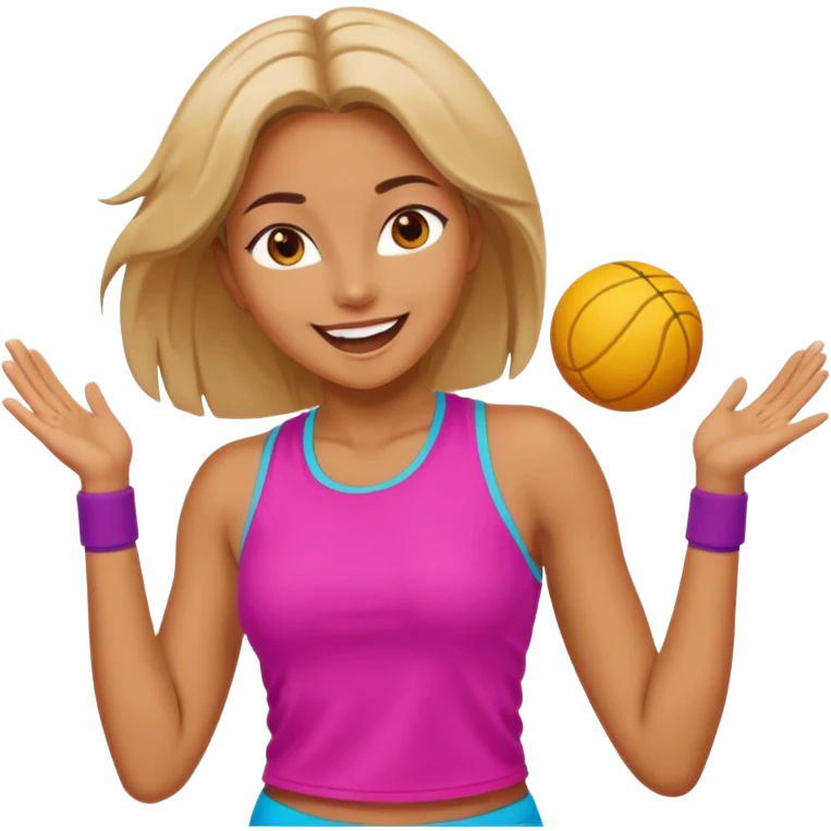 mujer deportiva bailando, ropa deportiva, expresión alegre, colores vivos emoji