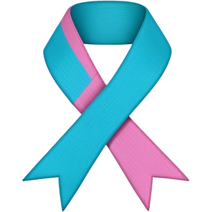 Thyroid cancer ribbon which has a blue strand, a pink strand and teal at the top where the ribbon crossed over emoji
