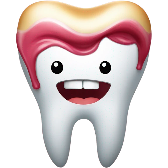 una muela dental con cuerpo de muela dental muy coqueta con pestañas , labios pintados. esta feliz y lleva puesto un delantal profesional color blanco emoji