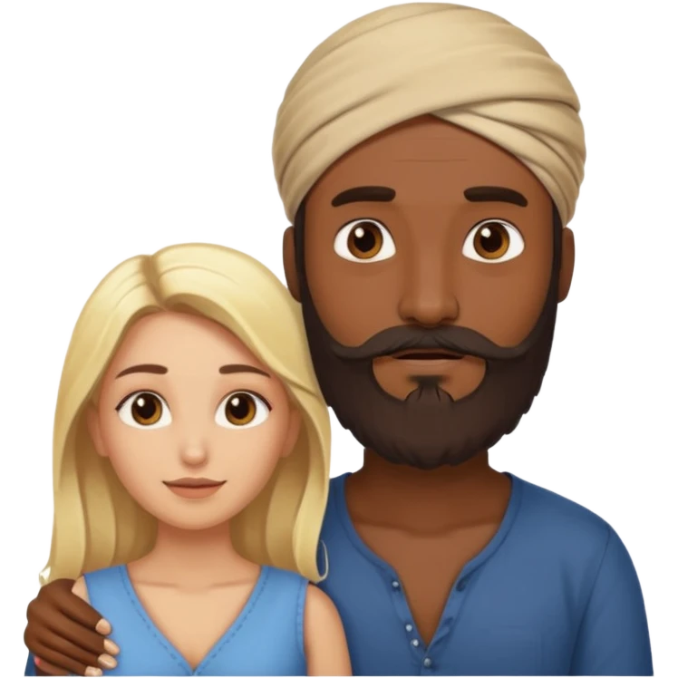 Indian man with beard holding naked blonde woman vagina emoji