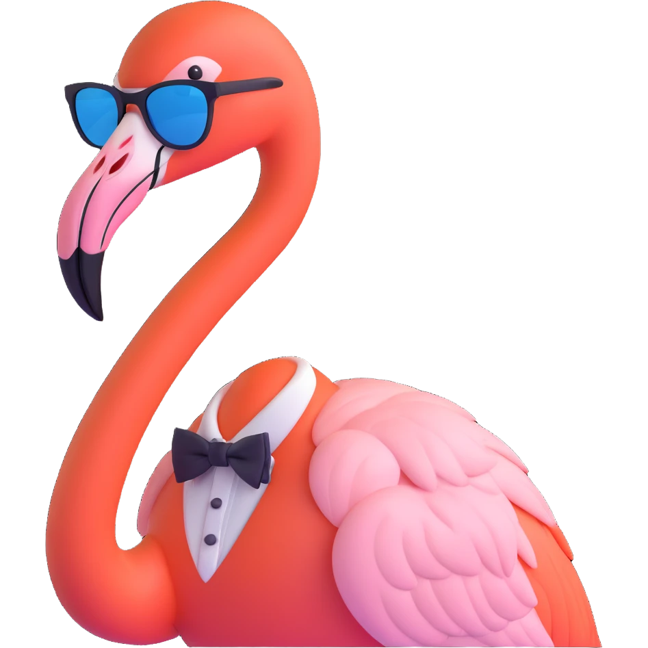 flamingo with sunglasses wearing a bow tie emoji