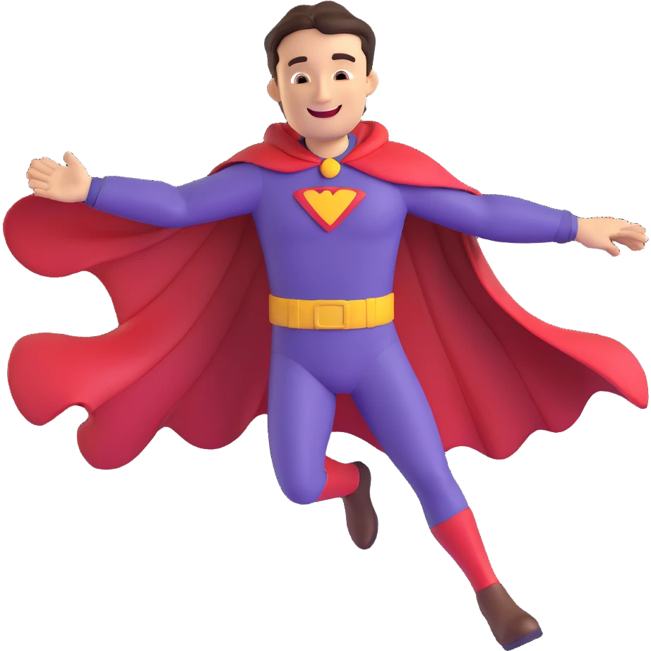 super dad, flying, cape flowing, smiling emoji