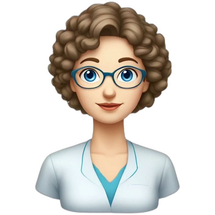 Russian middle aged sister twins with blue eyes and very short curly hair one is a teacher of biology second is a teacher of physics emoji