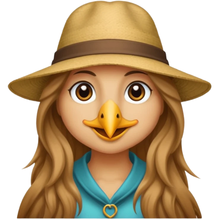 long haired female bird with hat emoji