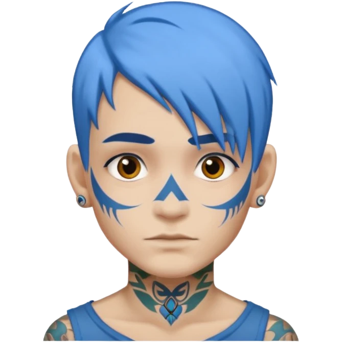 person with blue hair and a face tattoo, new variation emoji