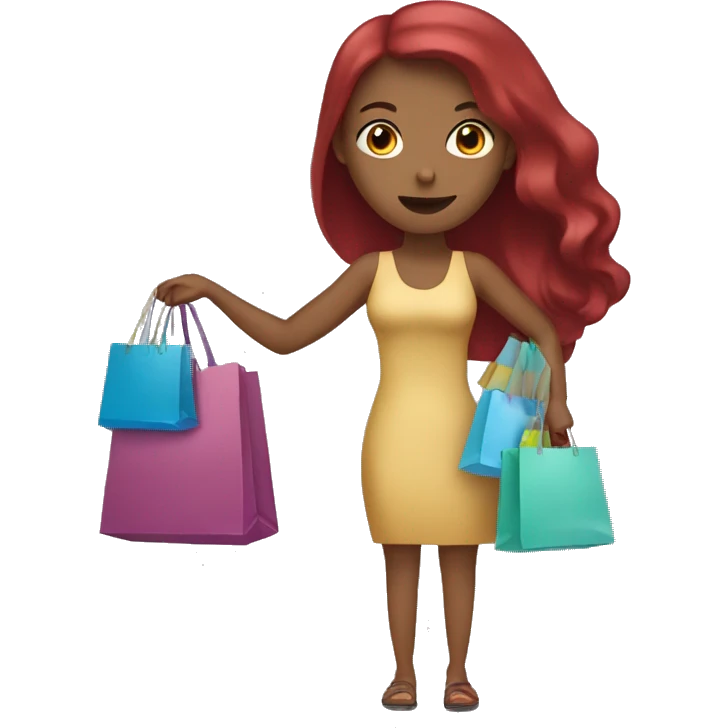Long Burgundy haired girl, shopaholic, carrying a lot of shopping bags emoji