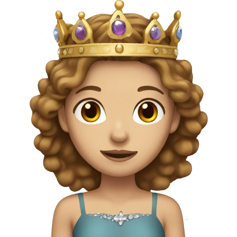Light brown hair female with brown eyes wearing a crown emoji