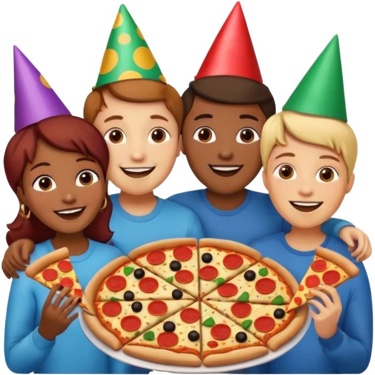grupo de amigos y amigas comiendo pizza emoji