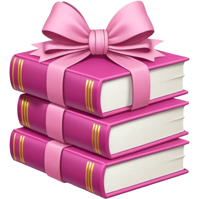Pink Books stacked up and tied together by a white bow emoji