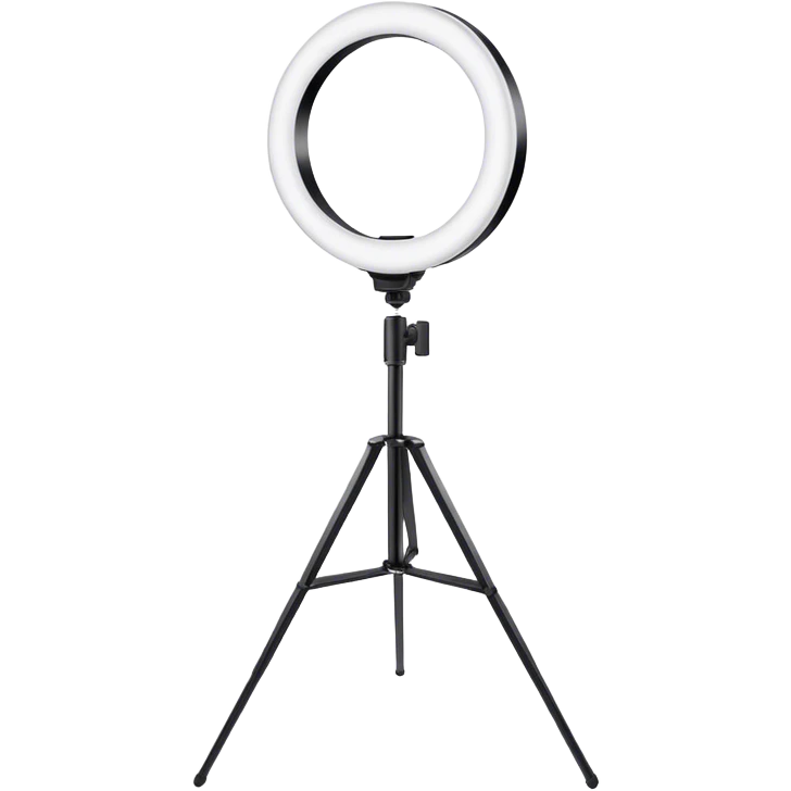 white glowing ring light on white tripod emoji