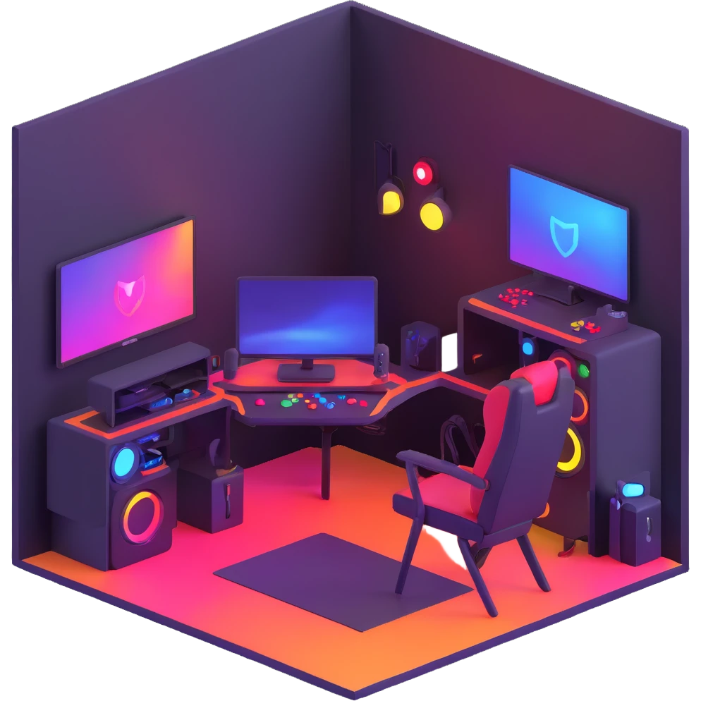 gaming room setup with colorful lights emoji