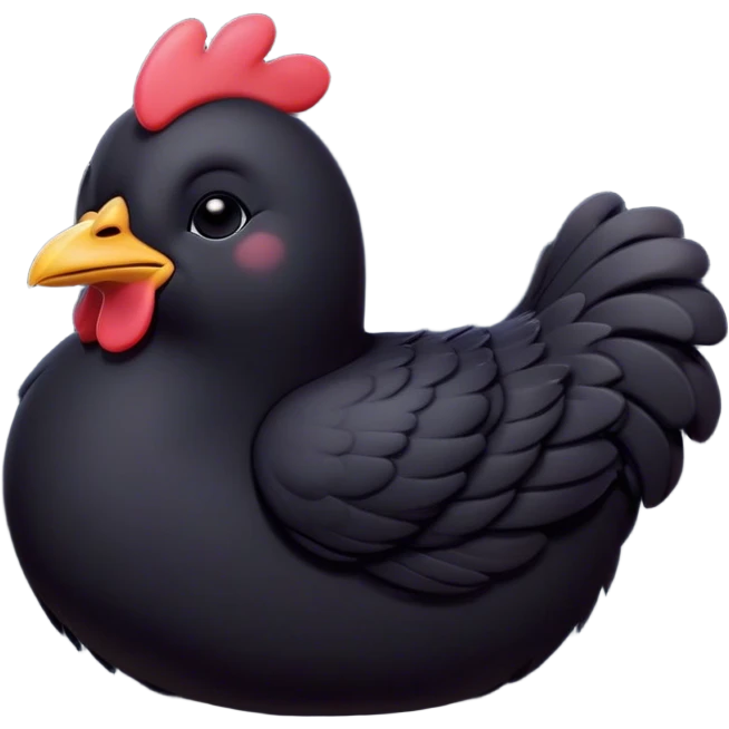 Meme-Worthy Cute Sleeping Black Chicken Portrait Emoji, Head resting peacefully with a contented smile, showcasing a delightfully compact build and a luxuriously soft black plumage, eyes shut in a serene, restful nap, Simplified yet hilariously adorable features, highly detailed, glowing with a soft, drowsy light, high shine, relaxed and utterly lovable, stylized with an air of playful laziness, bright and heartwarming, soft glowing outline, capturing the essence of a comically sleepy chicken, so meme-worthy it feels like it could instantly become the next viral sensation of adorable slumber! emoji