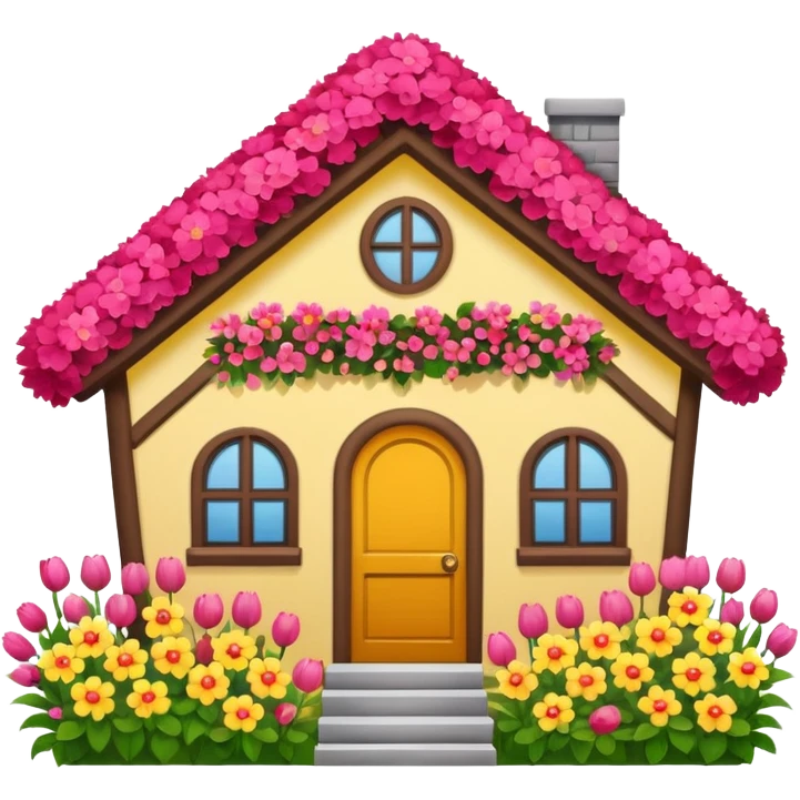 house covered by flower emoji