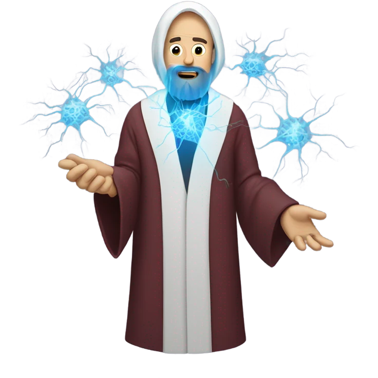 Man with beard in a robe ￼tearing apart 2 neurons emoji