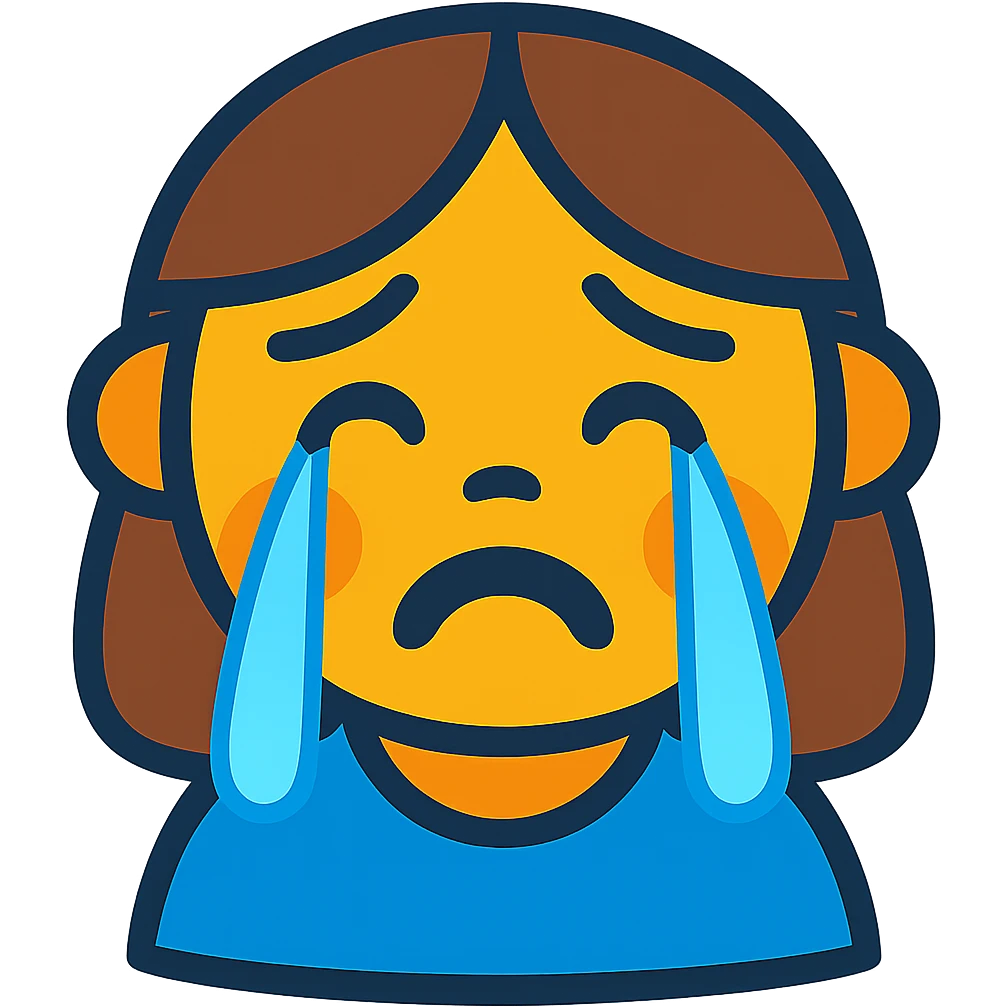 Make the sad girl emoji crying with visible tears, keep the original vibrant toon style. emoji