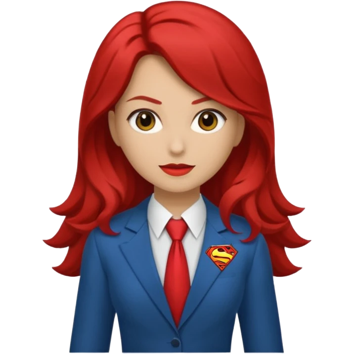Una chica con pelo castaño medio pelirrojo con traje de superhéroe emoji