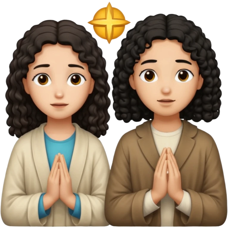 Jesús osea dios con una niña de rulos morocha orando emoji