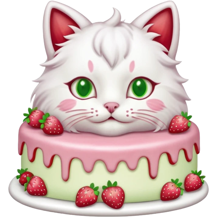 cat eating strawberry cake emoji