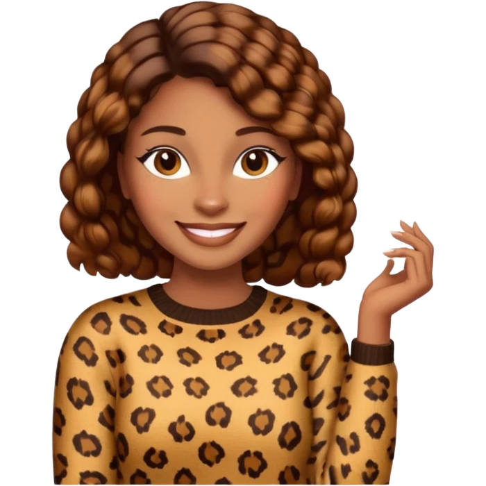 An elegant self confident brown lady in a leopard sweater emoji emoji