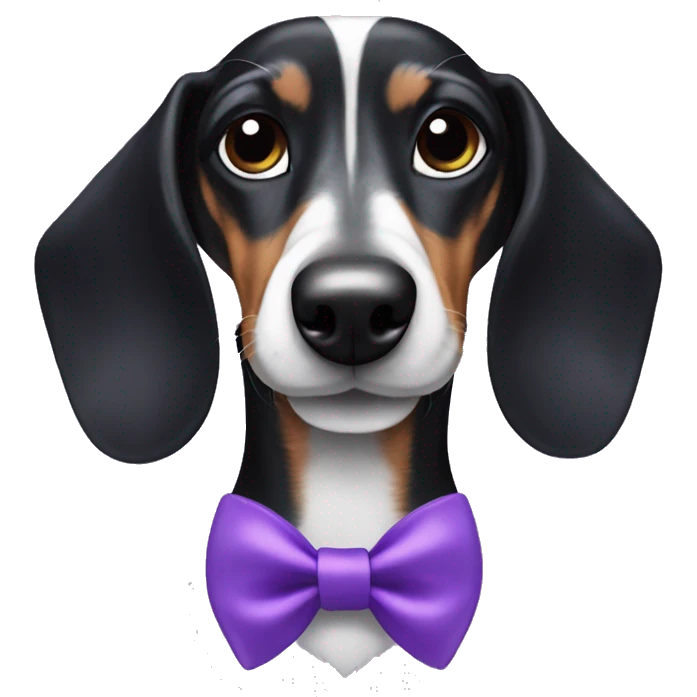black and white dachshund with purple bows on ears emoji