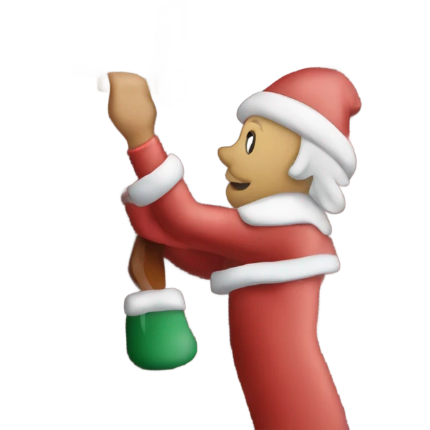 Santa nailing up siding on a Christmas house emoji